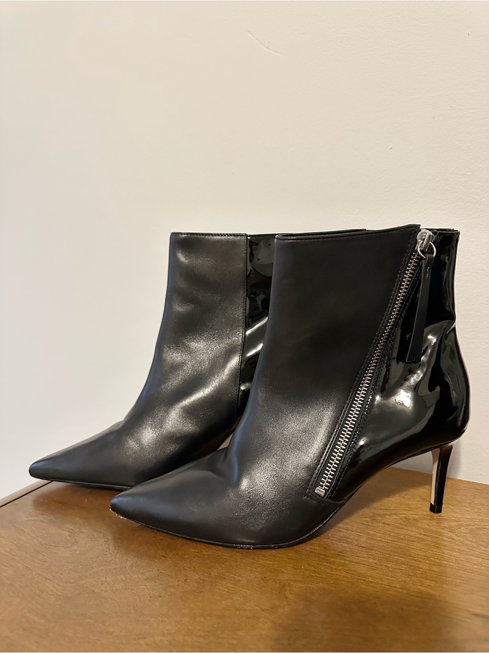 SCHUTZ Black Pointed Toe Ankle Booties with Side Zip